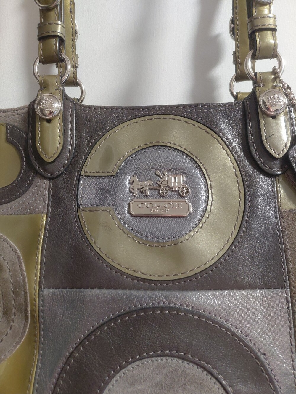 Coach Mia OP Artwork Tote in Olive/Gray/Gold/Silver Suede Leather 15748 - Picture 3 of 14